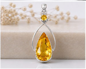 Natural Citrine Silver Pendant, 925 Sterling Silver Pear Cut Citrine <b>Necklace</b>, Handmade November Birthstone Jewelry, - Product Image 1