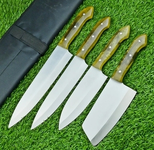 Ensemble de 4 couteaux de chef en acier carbone écologique, fabriqués à la main - Product Image 3