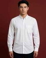 Kemeja Pria Slim Fit Poplin 100% Katun Lengan Panjang Kerah Kancing Bisnis Kasual Putih 140g ODM Musim Semi Custom