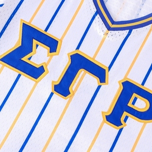 Maillot de baseball rayé noir SGRho pour femme, chemise de sport de sororité blanche, maillot d'équipe athlétique boutonné avec lettres grecques, personnalisable - Product Image 6