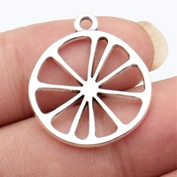 Breloque en forme de tranche de citron creuse 27x24mm en alliage de zinc, couleur argent, pour la décoration artisanale sur le thème des fruits d'été