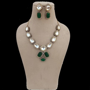 Kundan Polki Choker <b>Necklace</b> Set <b>Ruby</b> Pink Bezel Setting Indian Bridal Engagement Wedding Jewelry Vintage Party Wear - Product Image 2