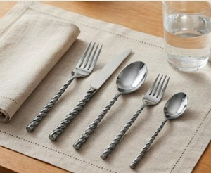 Ensemble de couverts modernes avec manches torsadées, finition miroir haute brillance, résistant à la rouille, cuillère et fourchette en métal, vaisselle de mariage - Product Image 4