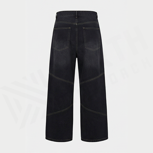 Jean en denim délavé foncé pour homme, coupe large, taille haute, ample, en coton, style décontracté, automne - Product Image 2