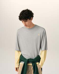 Camiseta Extra Grande Personalizada para Hombre, Color Gris con Mangas en Contraste Amarillo, Tejido de Algodón, Cuello Redondo, Estilo Casual, 100% Algodón, Colección de Verano - Product Image 1
