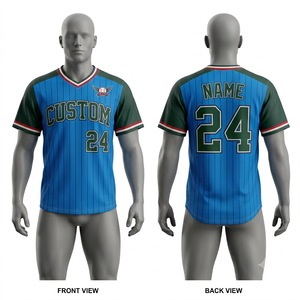 Maillot de baseball personnalisé pour homme, manches courtes, rayé, col en V, respirant, polyester, coupe régulière, impression nom et numéro - Product Image 1