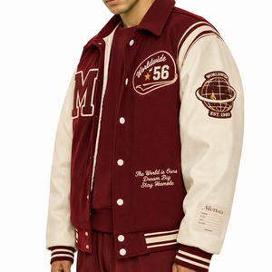 URBANGAZER <b>Men's</b> Winter Varsity <b>Jacket</b> Woolen Fabric Eco-Friendly Breathable Windproof Thick High Street Style Patchwork OEM - Product Image 2