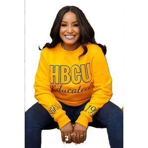HBCU SGRho Sweat-shirt d'hiver en chenille écologique, lettres brodées or et bleu, mélange de coton premium, Divine Nine Greek Apparel - Product Image 2