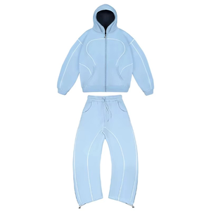 Wholesale Custom Autumn Solid Vintage Acid Wash Streetwear Hooded <b>Jacket</b> Hoodies Jogger Sets <b>Reflective</b> Polyester Tech Training - Product Image 5