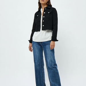 Women's <b>Cropped</b> <b>Denim</b> <b>Jacket</b> Wholesale Washed Black Jean Coat Casual Summer Outerwear Shipping to USA - Product Image 2
