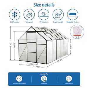 Invernadero de policarbonato de alta resistencia de 6x12 pies con base elevada y anclajes de aluminio para jardín y patio trasero exterior - Product Image 3