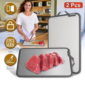 Lot de 2 planches à découper légères en acier inoxydable double face, avec design en maille PP pour hacher et émincer les fruits et légumes - Product Image 2