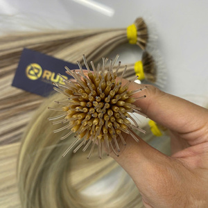 Extensions de cheveux lisses blondes et brunes mélangées, vierges, à pointe nano, double tirage, micro-liens, pour salon - Product Image 6