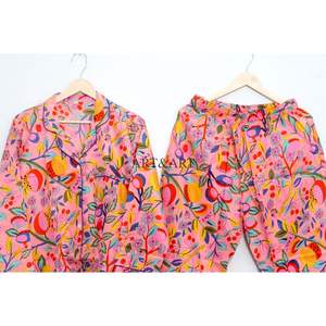 Conjunto de pijama indio 100% algodón al por mayor, vestido con estampado floral, ropa de dormir de verano, ropa de dormir a la moda en tallas grandes, regalo para mujeres. - Product Image 6