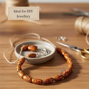 Cuentas de tubo ovaladas con patrón tribal naranja y negro de 12×28 mm con acabado brillante |   Cuentas Acrílicas para Abalorios, Collares y Manualidades - Product Image 4