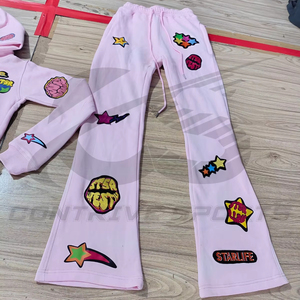 Pantalon de survêtement évasé pour femme, logo personnalisé, haute qualité, imprimé sérigraphié et patchwork, style streetwear - Product Image 1