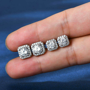 Luxury Moissanite Cushion Cut <b>Stud</b> <b>Earrings</b> Halo Sparkling 925 Silver Fine Jewelry Classic Gift for Women Men Elegant Shine - Product Image 4