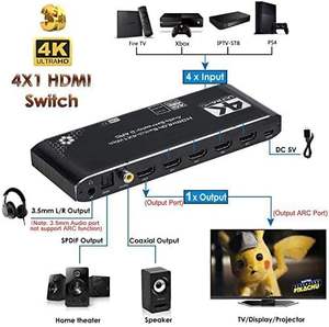 SYONG HDMIスイッチ 4x1 光SPDIF/同軸/3.5mm L/Rオーディオ抽出機能付き、4K60Hz HDMIスイッチャー HDMI 2.0b HDCP 2.2、ARC対応 - Product Image 6
