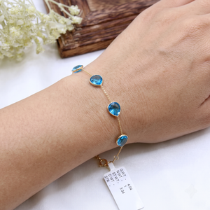 Pulsera de Oro Amarillo Sólido de 18K con Eslabones Geométricos y Topacio Azul Natural, Joyería Atractiva de Piedra de Nacimiento con Propiedades Curativas para Compromiso - Product Image 2