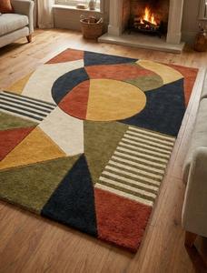 Modern Abstract <b>Block</b> Patchwork Wool Anti-Slip Medium Pile Cotton Canvas Backing Soft Tufted Terracotta Olive Mustard Multi - Product Image 6