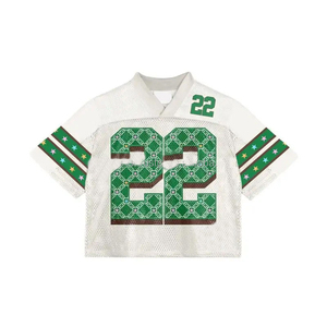 Camiseta deportiva retro de béisbol con malla, cuello en V clásico a rayas, de alta calidad, que absorbe la humedad, con letras frontales - Product Image 1