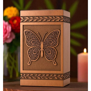 Butterfly & Palm Tree Cremation Urn: Engraved Rosewood, Personalized Memorial Memorial Keepsake by AYAANS - Product Image 1