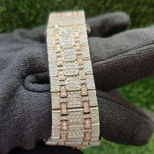 Montre de luxe pour homme, ronde, 41 mm, en acier inoxydable, sertie de moissanite et de diamants, style hip-hop, avec verre saphir - Product Image 4