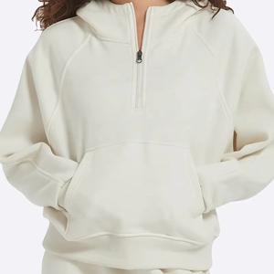 Chándal con capucha de color sólido para mujer, sudadera informal de algodón de corte holgado y largo completo con cordón y bolsillos laterales - Product Image 3