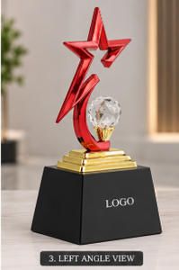 Trofeo de Bola de Cristal Estrella Roja con Bases Doradas y Negras, Técnica de Fundición, Premio Deportivo Ecológico, Modelo 796, 9 Pulgadas - Product Image 5