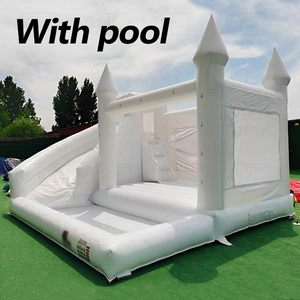 Château gonflable combiné <span class=keywords><strong>pour</strong></span> adultes, grand modèle intérieur, uni, <span class=keywords><strong>pour</strong></span> mariage, avec petit toboggan aquatique en PVC blanc et maison de rebond de 13 pieds avec <span class=keywords><strong>ballon</strong></span> - Product Image 4