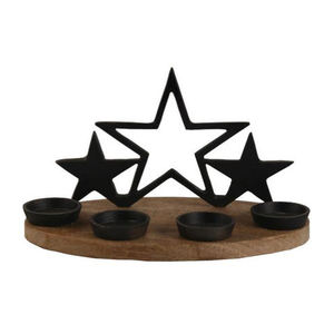 Porte-bougie à LED en aluminium poli argenté et cerf en bois sur base en bois, design moderne fait main pour Noël - Product Image 2