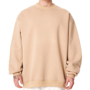 Sweat-shirt à capuche surdimensionné 100% coton léger, doux et confortable, col rond pour homme en couleur beige, broderie personnalisée - Product Image 1