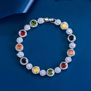 Halo Cluster Moissanite Freshwater Pearl Brilliant Cut Tennis Bracelet Rainbow Multicolor Sparkle Chain Unisex Hiphop Style Gold - Product Image 2