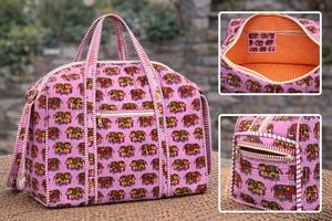 Sac de voyage week-end de luxe pour femme, grand format, en coton imprimé à la main, avec fermeture éclair, poignée supérieure, accessoires de voyage sportifs - Product Image 2