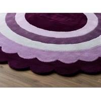 Tapis rond violet tufté à la main, tapis à bords festonnés, tapis moderne au design circulaire, tapis doux et moelleux pour la décoration du salon et de la chambre