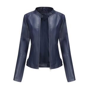 2026 New <b>Women's</b> <b>Brown</b> PU <b>Leather</b> Moto <b>Jacket</b> Full Sleeve Stand Collar Zipper Closure Solid Color Regular Length Autumn Wear - Product Image 2