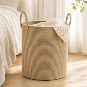 Jute Rope <b>Laundry</b> Hamper <b>Basket</b>, Large Woven Blanket Storage <b>Basket</b> with Handles, <b>Nursery</b> Toy Organizer for Home Bedroom - Product Image 1