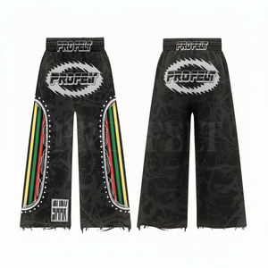 Pantalon cargo baggy streetwear hip-hop stylé, à rayures multiples, ourlet déchiré, tendance, mode sportive, impression DTF - Product Image 6