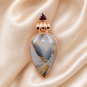 Colgante de Plata de Ley 925 con Ágata de Montana y Granate, Forma de Pera, Hecho a Mano, Chapado en Oro Rosa y Oro Amarillo - Product Image 3