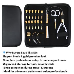 Professional Hair Extension Tools Kit Microbeads Plier Pulling Hook Loop Tool Needle Scissor Sectioning Clips Rexine Case Kit - Product Image 6