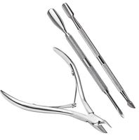Lot de 3 outils de manucure professionnels en acier inoxydable : repousse-cuticules, coupe-cuticules et pince à cuticules double embout pour l'art des ongles