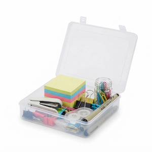 <b>Clear</b> PP Plastic Modern Multifunction Desktop Storage <b>Box</b> <b>Lid</b> Flip Top Organizer Bin for Office Stationery Home Office Supplies - Product Image 1