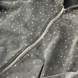 Nouveaux sweats à capuche pour hommes, élégants, légers, en mélange de coton, avec strass, couleur unie, effet délavé, en tissu de qualité supérieure - Product Image 3