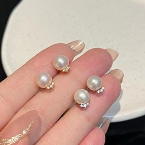 S925 Pure Silver Freshwater <b>Pearl</b> <b>Earrings</b> for Women High-End Design with Zircon Eyelashes Gentle Curve Niche Style - Product Image 2