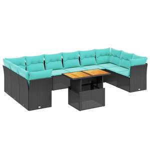 ชุดโซฟาลานบ้านหวายโพลีสีดำ 11 ชิ้นพร้อมเบาะรองนั่งสำหรับโซฟาในสวน - Product Image 2