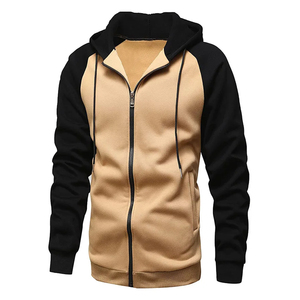 Wholesale Mens Streetwear Zip Up Hoodie Royal Blue Grey Contrast Panel Raglan Sleeve Blank Fleece <b>Cardigan</b> Jacket Custom - Product Image 3