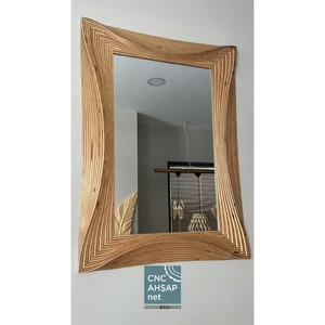 Contemporary Wood Frame Wall <b>Mirror</b> Abstract Design Decorative Glass <b>Mirror</b> For Living Room Interior Decoration - Product Image 2