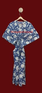 Stunning Blue Floral Print Eco-Friendly Midi <b>Kaftan</b> Regular Fit High Waist Asymmetrical Deep V-neckline Short Sleeve Long <b>Kaftan</b> - Product Image 5