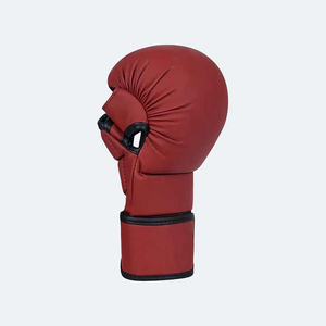 Red Half Finger Faux Leather MMA Gloves with Hook and Loop Closure Adjustable Wrist <b>Strap</b> Unisex for Boxing - Product Image 2