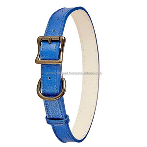 Collar de perro de cuero acolchado duradero más vendido personalizado, hebilla de pasador de rodillo de latón ajustable Chapado en latón resistente, anillo en D - Product Image 5